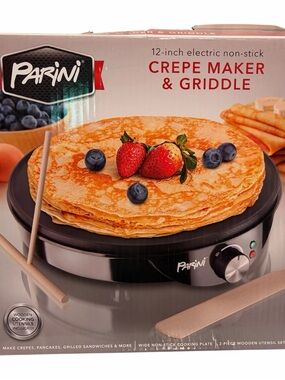 Parini 12-inch Black Crepe Maker & Griddle